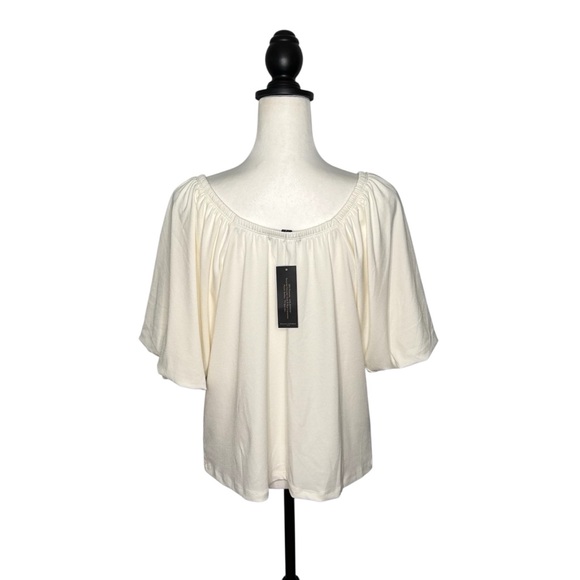 NWT Banana Republic Crepe Puff Sleeve Top Size L Large in Snow Day Ivory - Picture 5 of 11